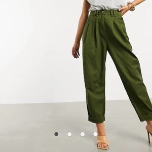 ASOS DESIGN Khaki Green Oviod Pleat Front Peg Pants